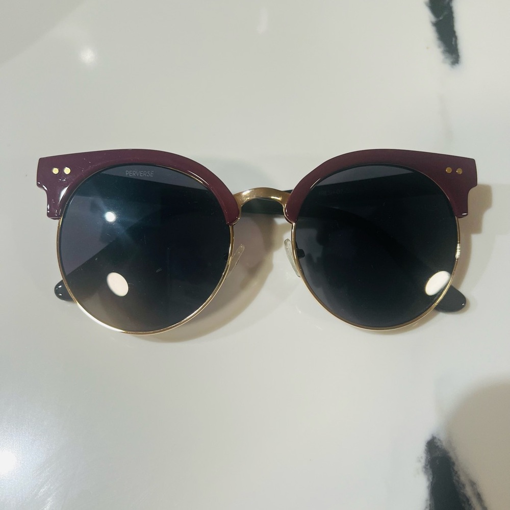 Stylish Burgundy and Gold Sunglasses